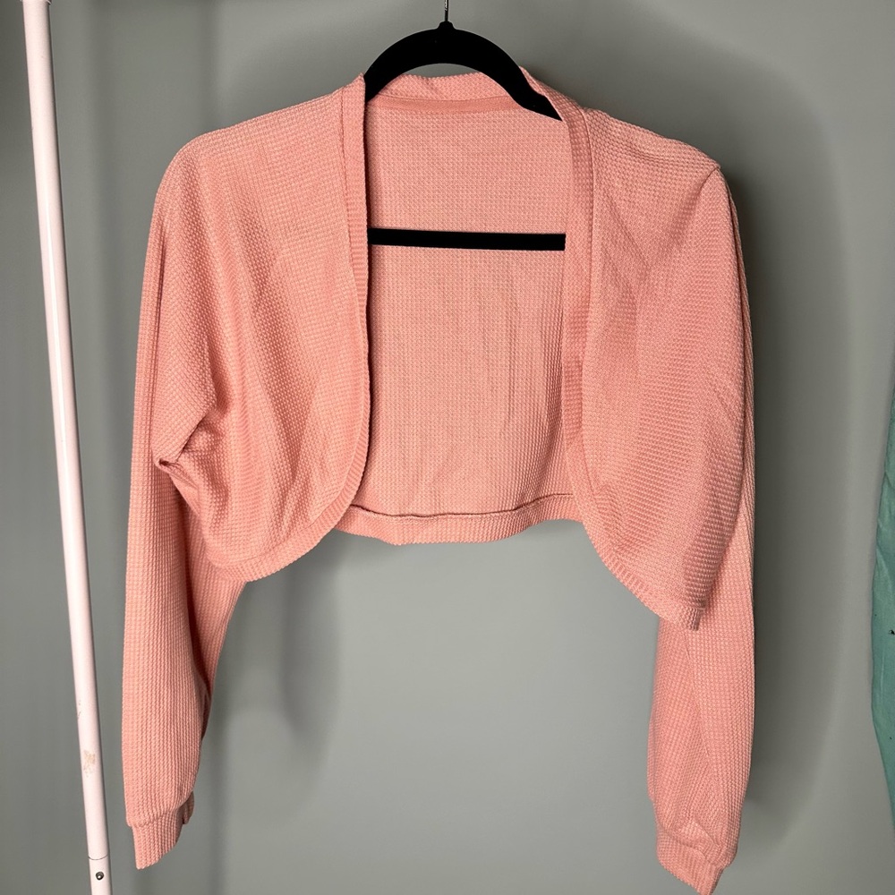 DAZY Pink Waffle Knit Cropped Shrug Cardigan Size XL